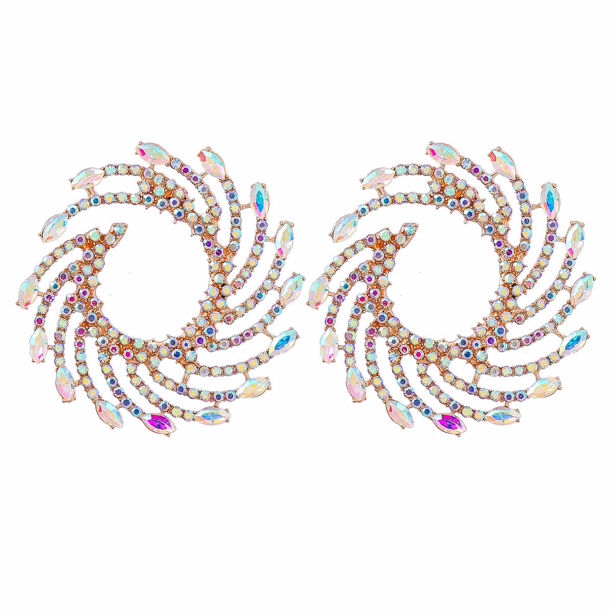 Wholesale Exaggerated Spiral Alloy Diamond Sunflower Earrings