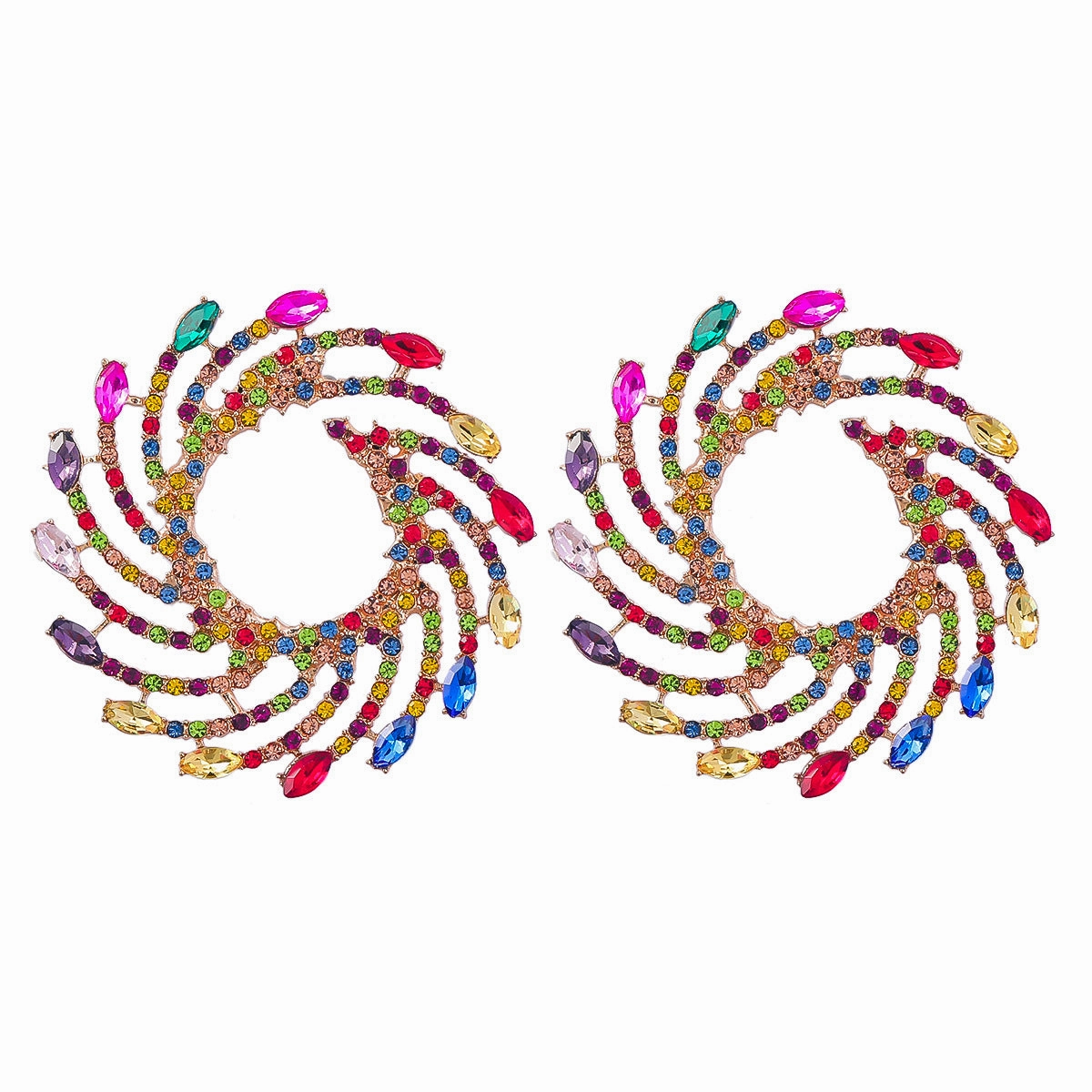 Wholesale Exaggerated Spiral Alloy Diamond Sunflower Earrings