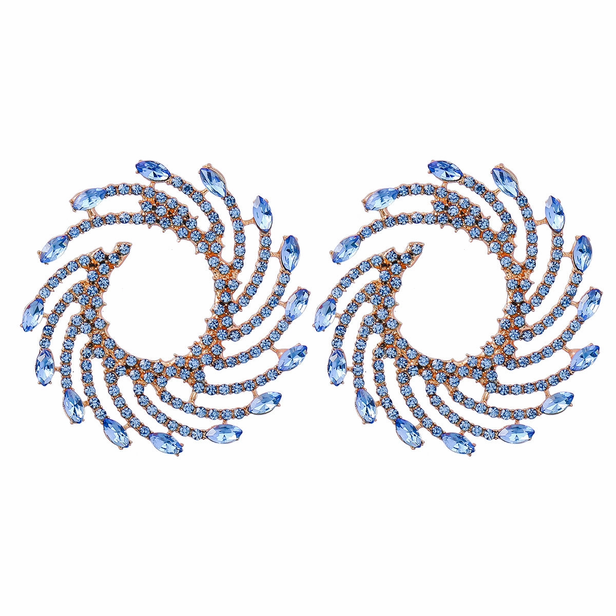 Wholesale Exaggerated Spiral Alloy Diamond Sunflower Earrings