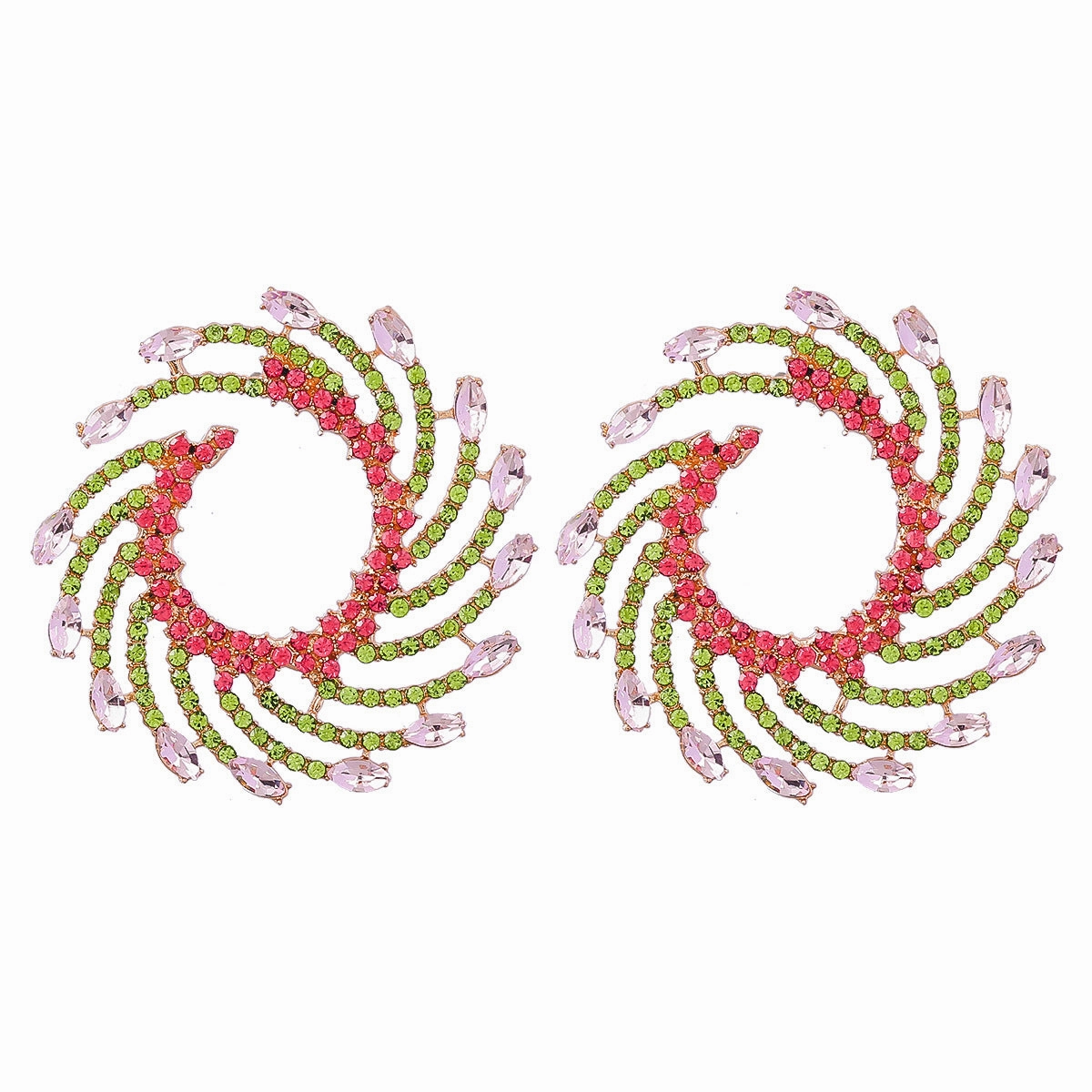 Wholesale Exaggerated Spiral Alloy Diamond Sunflower Earrings