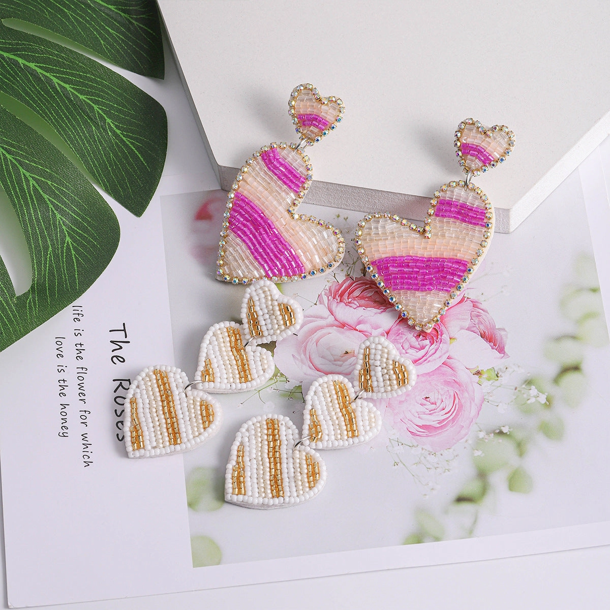 Wholesale Exaggerated Striped Peach Heart Design Earrings