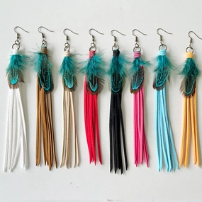Wholesale Exaggerated Tassel Bohemian Western Style Retro Cortex Earrings Multicolor 2 in a pack