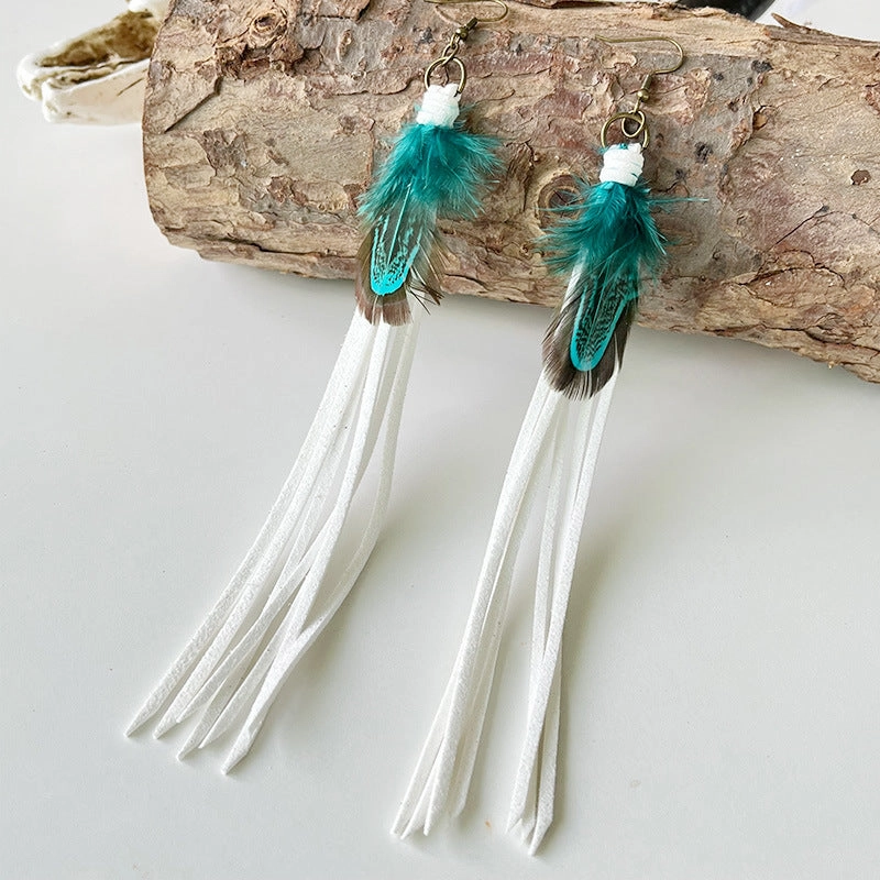 Wholesale Exaggerated Tassel Bohemian Western Style Retro Cortex Earrings Multicolor 2 in a pack