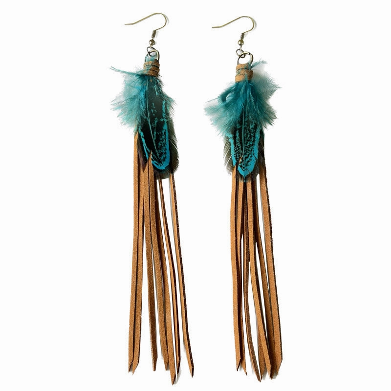Wholesale Exaggerated Tassel Bohemian Western Style Retro Cortex Earrings Multicolor 2 in a pack
