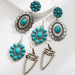 Wholesale Exaggerated White Turquoise Women's Fashion High Quality Ethnic Style Earrings Pendant