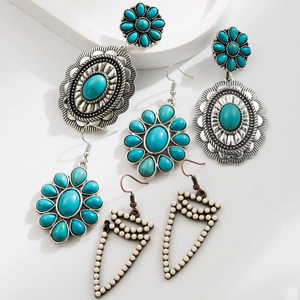 Wholesale Exaggerated White Turquoise Women's Fashion High Quality Ethnic Style Earrings Pendant