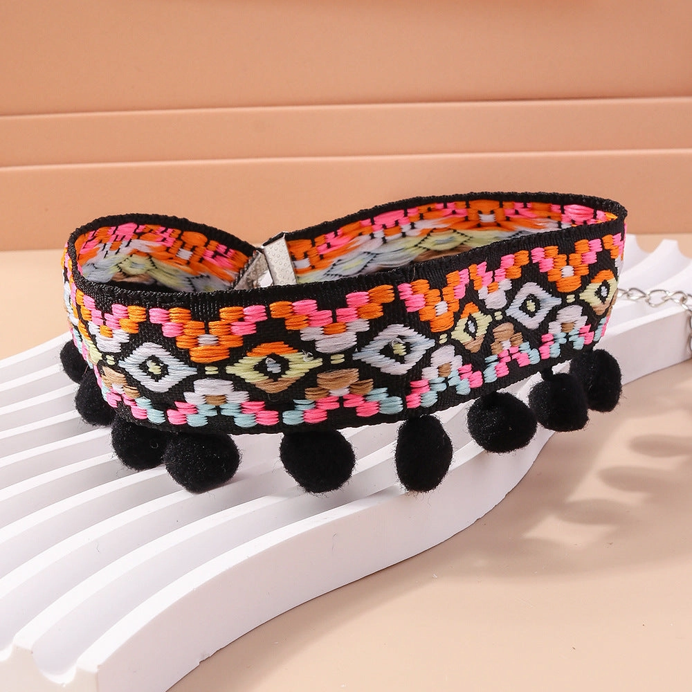 Wholesale Fabric Bohemian Tassel Pom Necklace