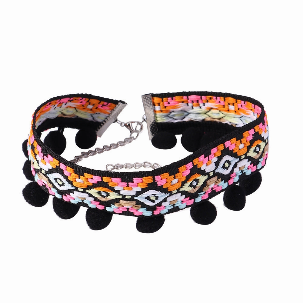 Wholesale Fabric Bohemian Tassel Pom Necklace