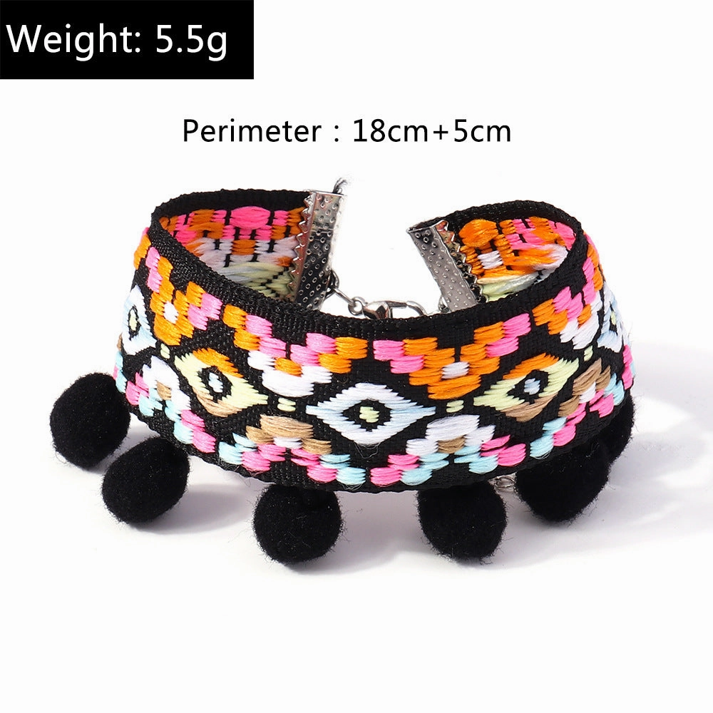 Wholesale Fabric Bohemian Tassel Pom Necklace