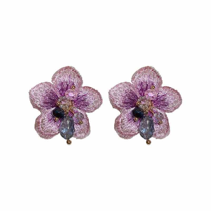 Wholesale Fabric Flowers Crystal Earrings