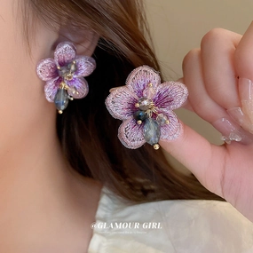 Wholesale Fabric Flowers Crystal Earrings