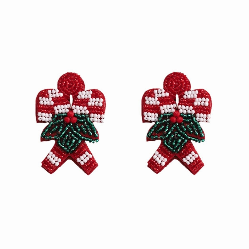 Wholesale Fabric Rice Beads Christmas Red Autumn and Winter Earrings