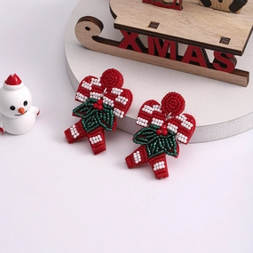 Wholesale Fabric Rice Beads Christmas Red Autumn and Winter Earrings