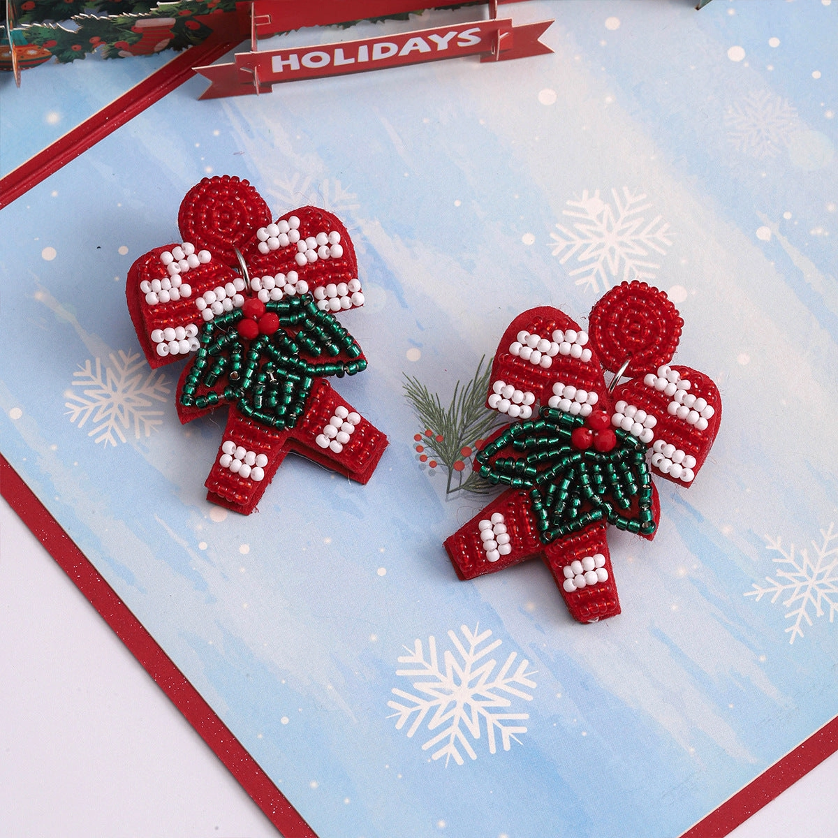 Wholesale Fabric Rice Beads Christmas Red Autumn and Winter Earrings