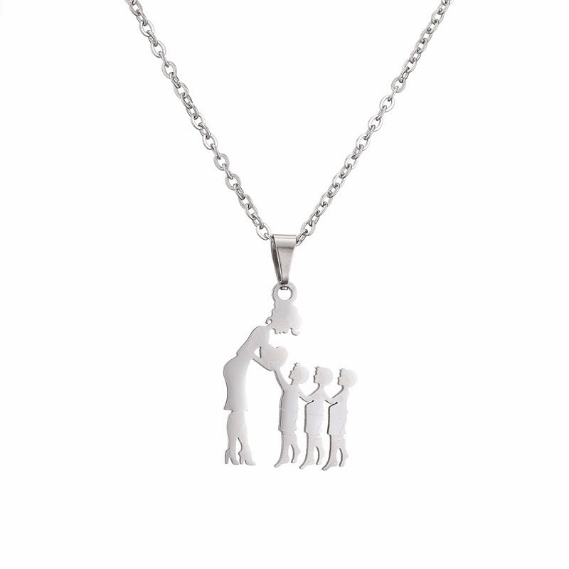 Wholesale Family of Four Silhouette Pattern Stainless Steel Titanium Steel Necklace