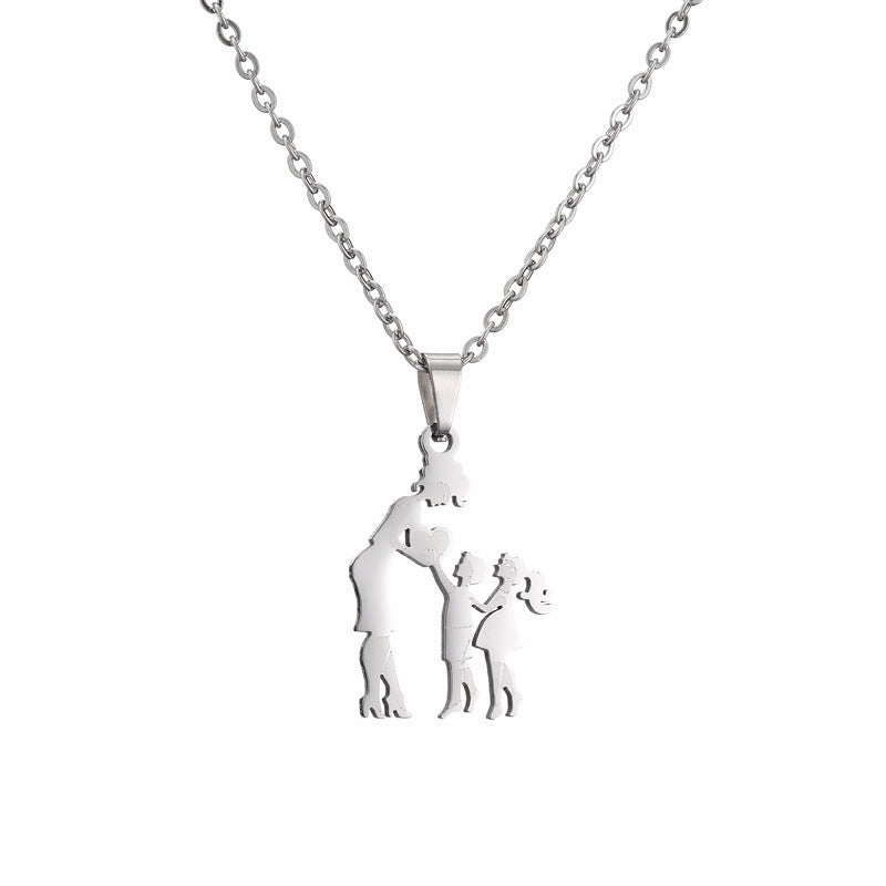 Wholesale Family of Four Silhouette Pattern Stainless Steel Titanium Steel Necklace