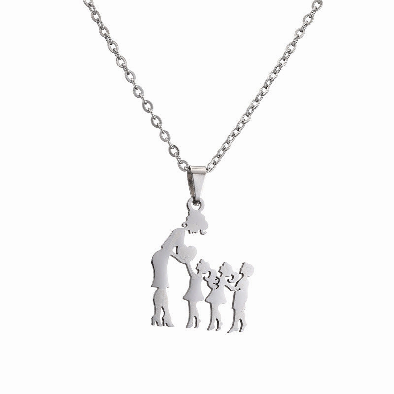 Wholesale Family of Four Silhouette Pattern Stainless Steel Titanium Steel Necklace