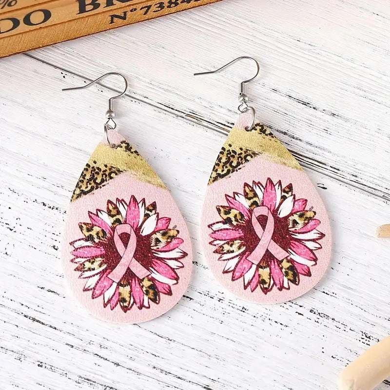 Wholesale Fan Strap Leopard Print Sunflower Double Sided Print Earrings