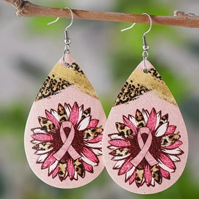 Wholesale Fan Strap Leopard Print Sunflower Double Sided Print Earrings