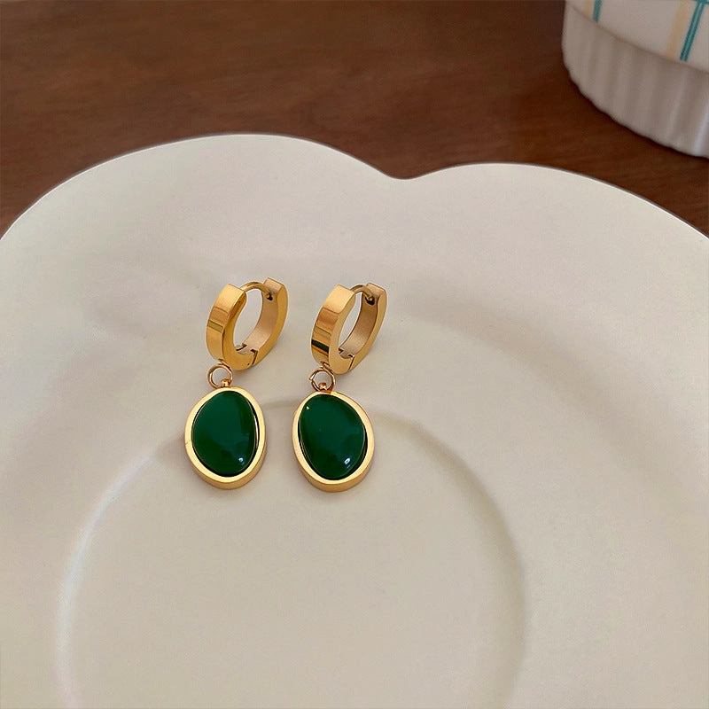 Wholesale Fashion Charm Emerald Titanium Steel Necklace