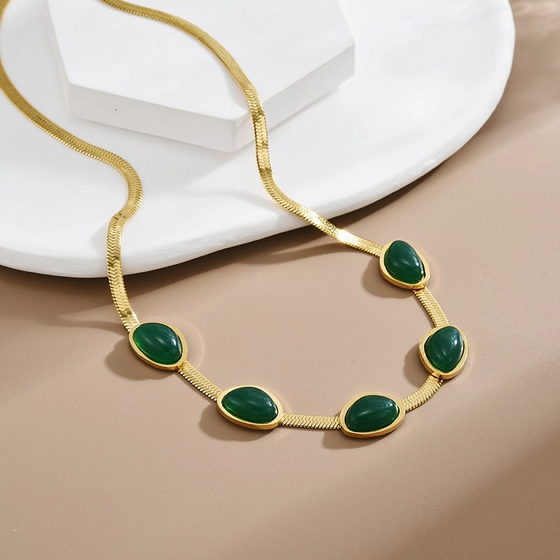 Wholesale Fashion Charm Emerald Titanium Steel Necklace