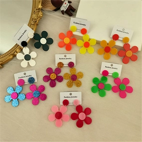 Wholesale Fashion Contrasting Color Five-petal Flower Acrylic Earrings