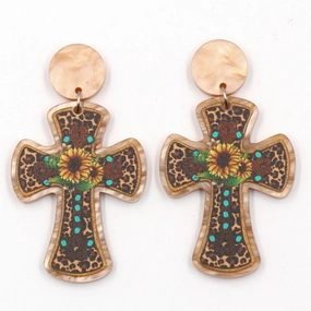 Wholesale Fashion Cross Sunflower Western Acrylic Earrings
