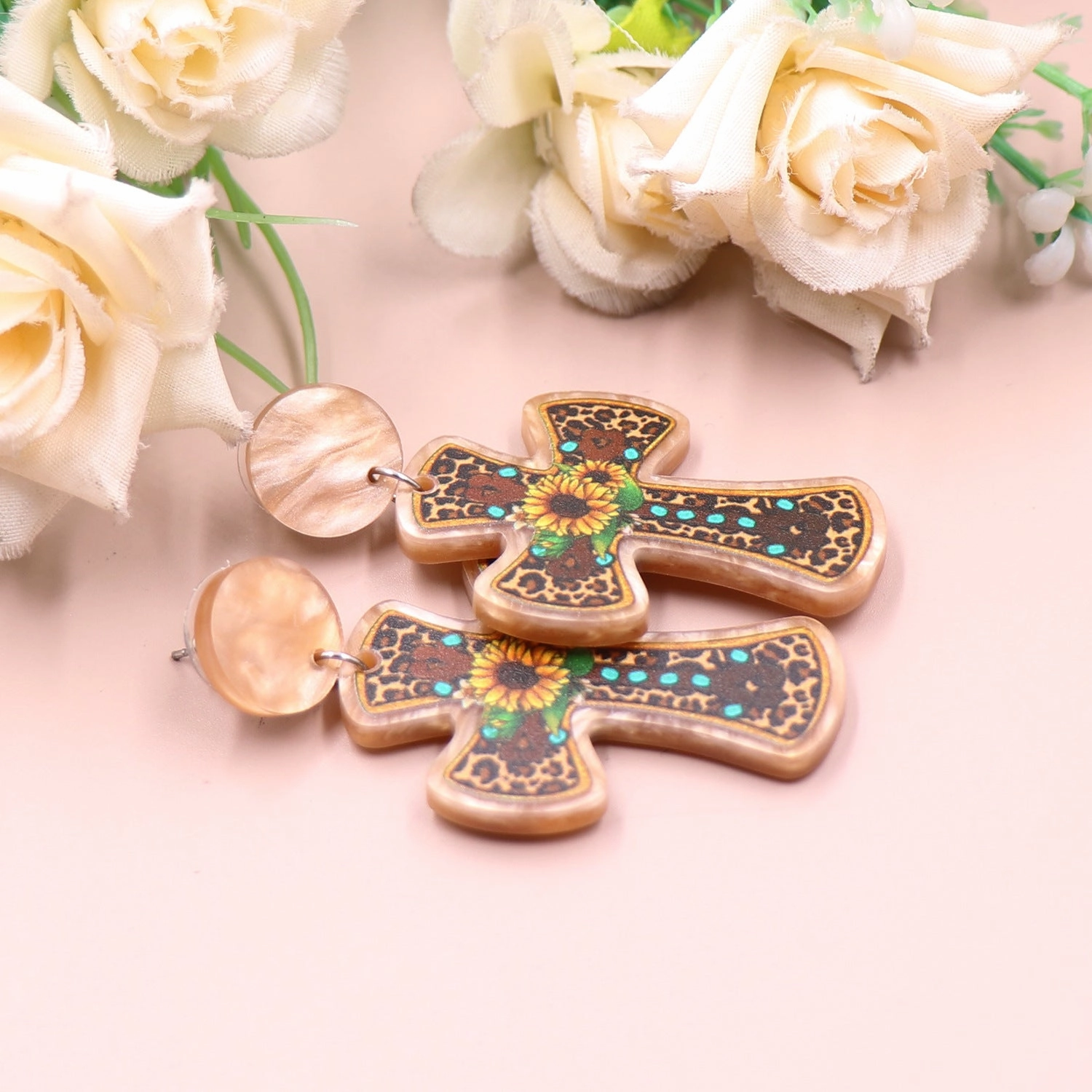 Wholesale Fashion Cross Sunflower Western Acrylic Earrings