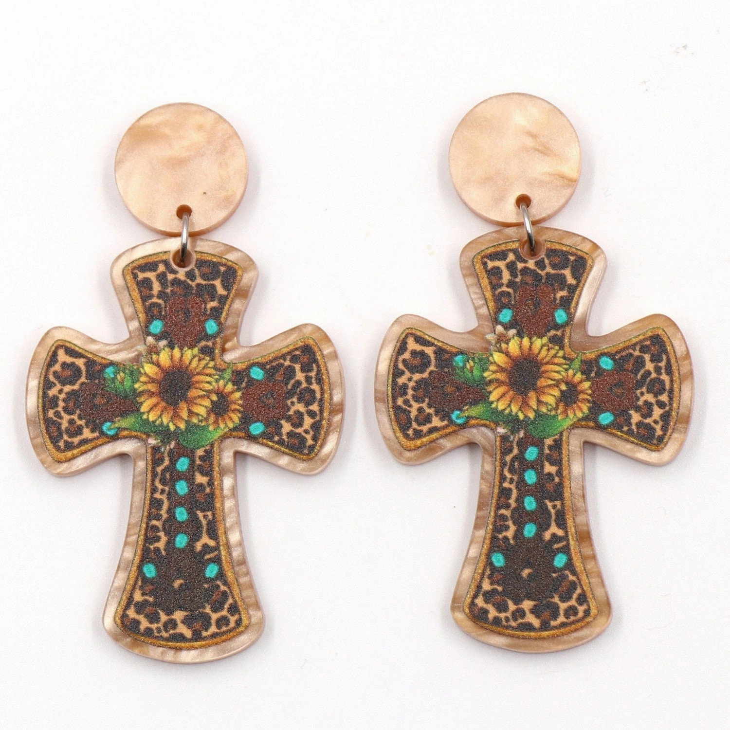 Wholesale Fashion Cross Sunflower Western Acrylic Earrings