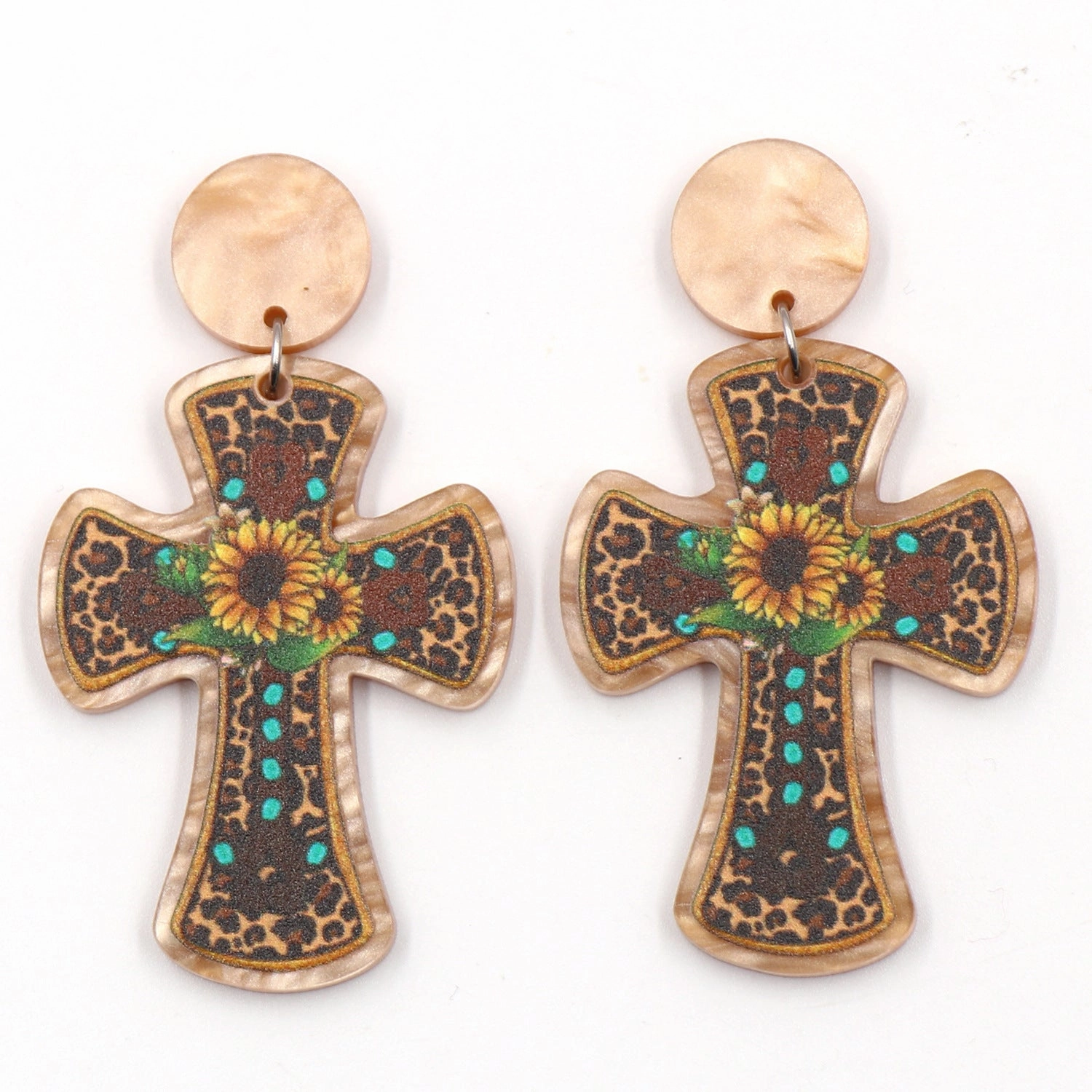 Wholesale Fashion Cross Sunflower Western Acrylic Earrings