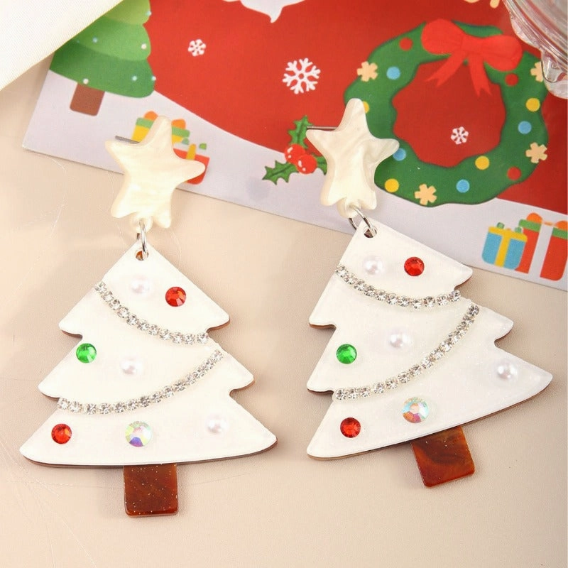 Wholesale Fashion Double-sided Acrylic Christmas Tree Resin Rhinestone Star Earrings
