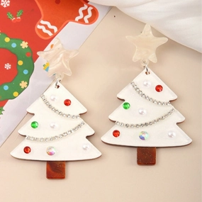 Wholesale Fashion Double-sided Acrylic Christmas Tree Resin Rhinestone Star Earrings