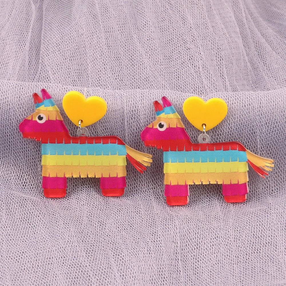 Wholesale Fashion Dragonfly Heart Rainbow Horse Acrylic Earrings