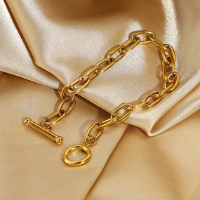 Wholesale fashion gold-plated stainless steel oval chain bracelet