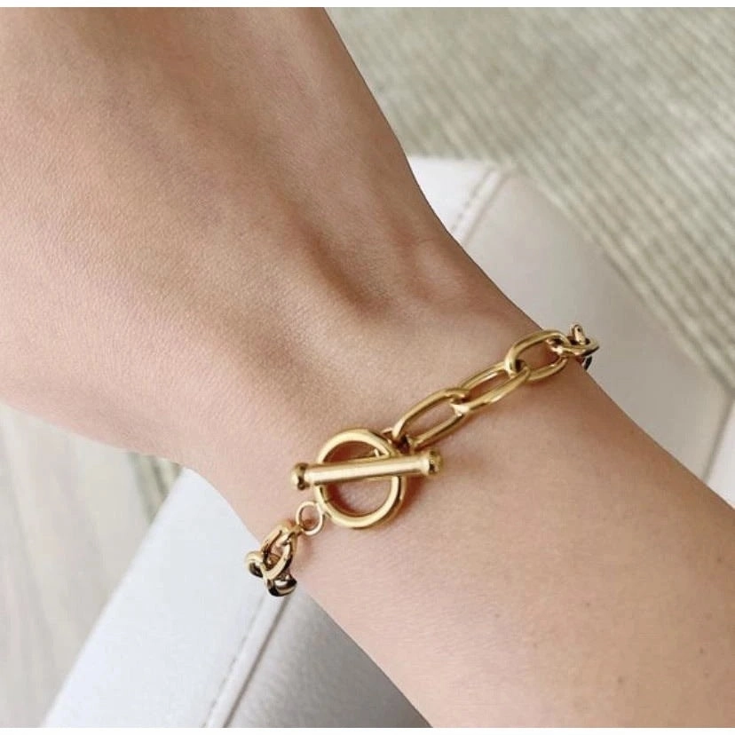 Wholesale fashion gold-plated stainless steel oval chain bracelet