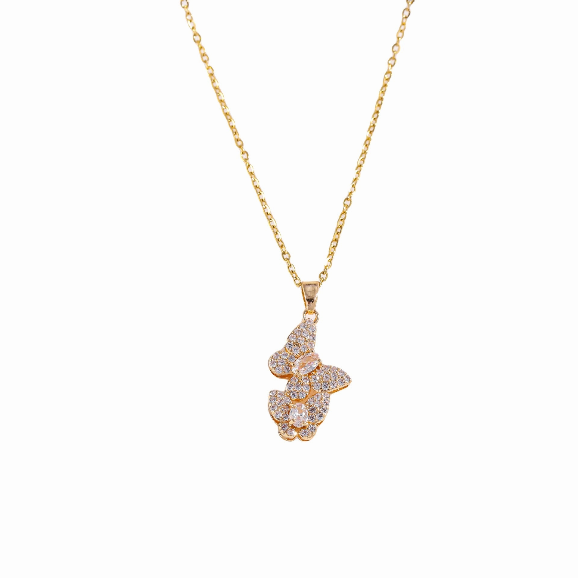 Wholesale fashion jewelry pendant colorful full diamond double butterfly necklace