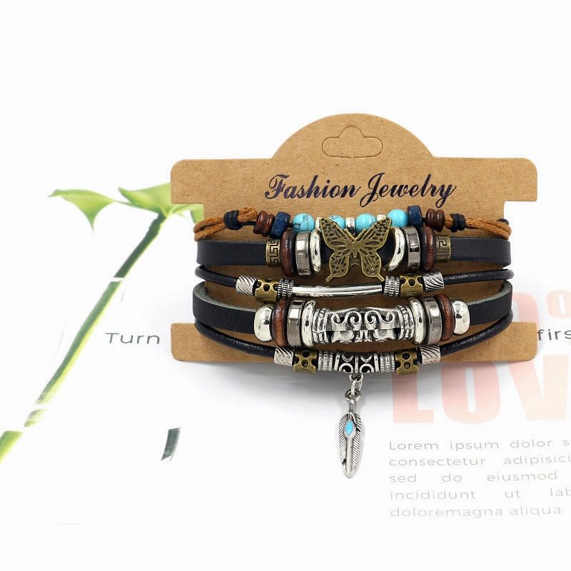 Wholesale Fashion Multi-layer Alloy Beaded Turquoise Braided Bracelet