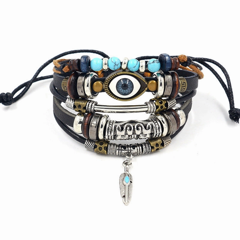 Wholesale Fashion Multi-layer Alloy Beaded Turquoise Braided Bracelet