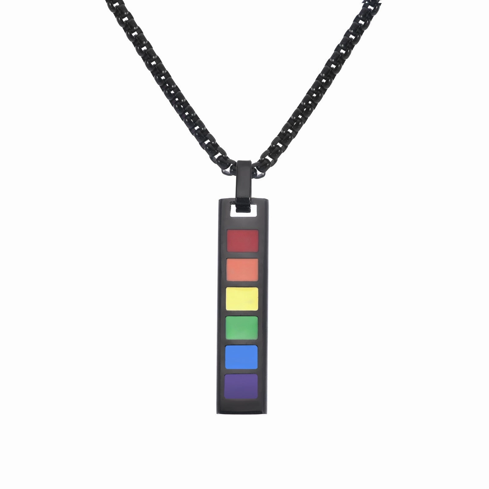 Wholesale Fashion Rectangular Stainless Steel Rainbow Long Necklace