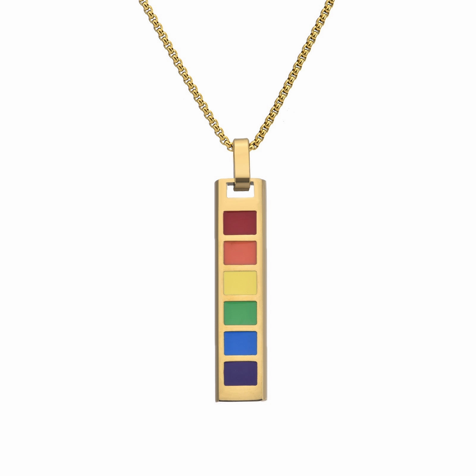 Wholesale Fashion Rectangular Stainless Steel Rainbow Long Necklace
