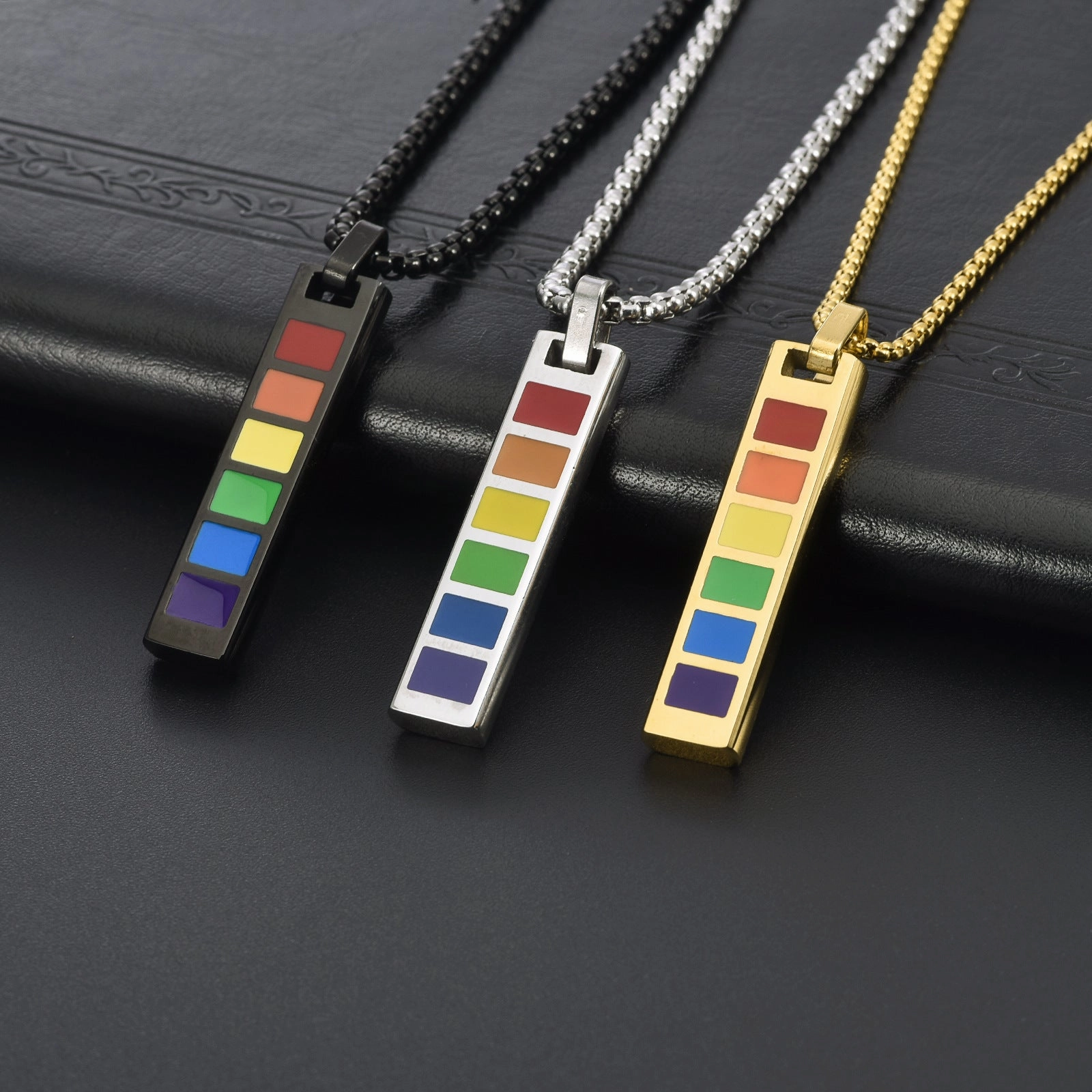 Wholesale Fashion Rectangular Stainless Steel Rainbow Long Necklace