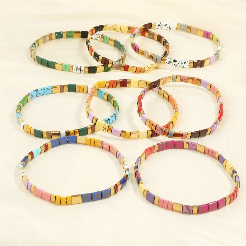 Wholesale Fashion Retro Pull-On Simple Bohemian Hand-woven Elastic Beaded Bracelet