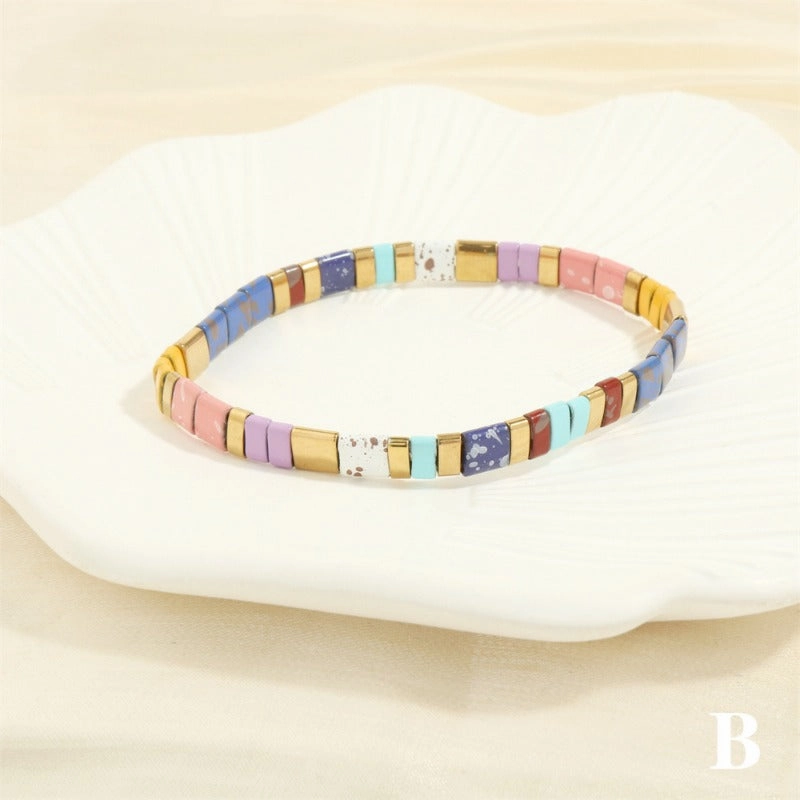 Wholesale Fashion Retro Pull-On Simple Bohemian Hand-woven Elastic Beaded Bracelet