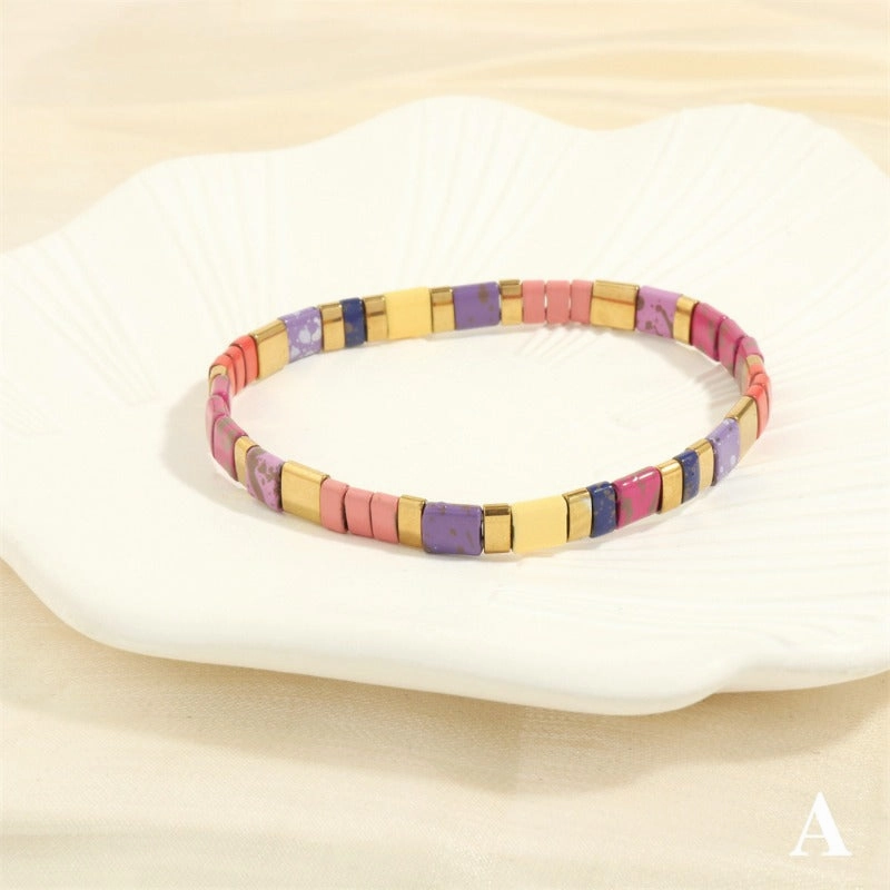 Wholesale Fashion Retro Pull-On Simple Bohemian Hand-woven Elastic Beaded Bracelet
