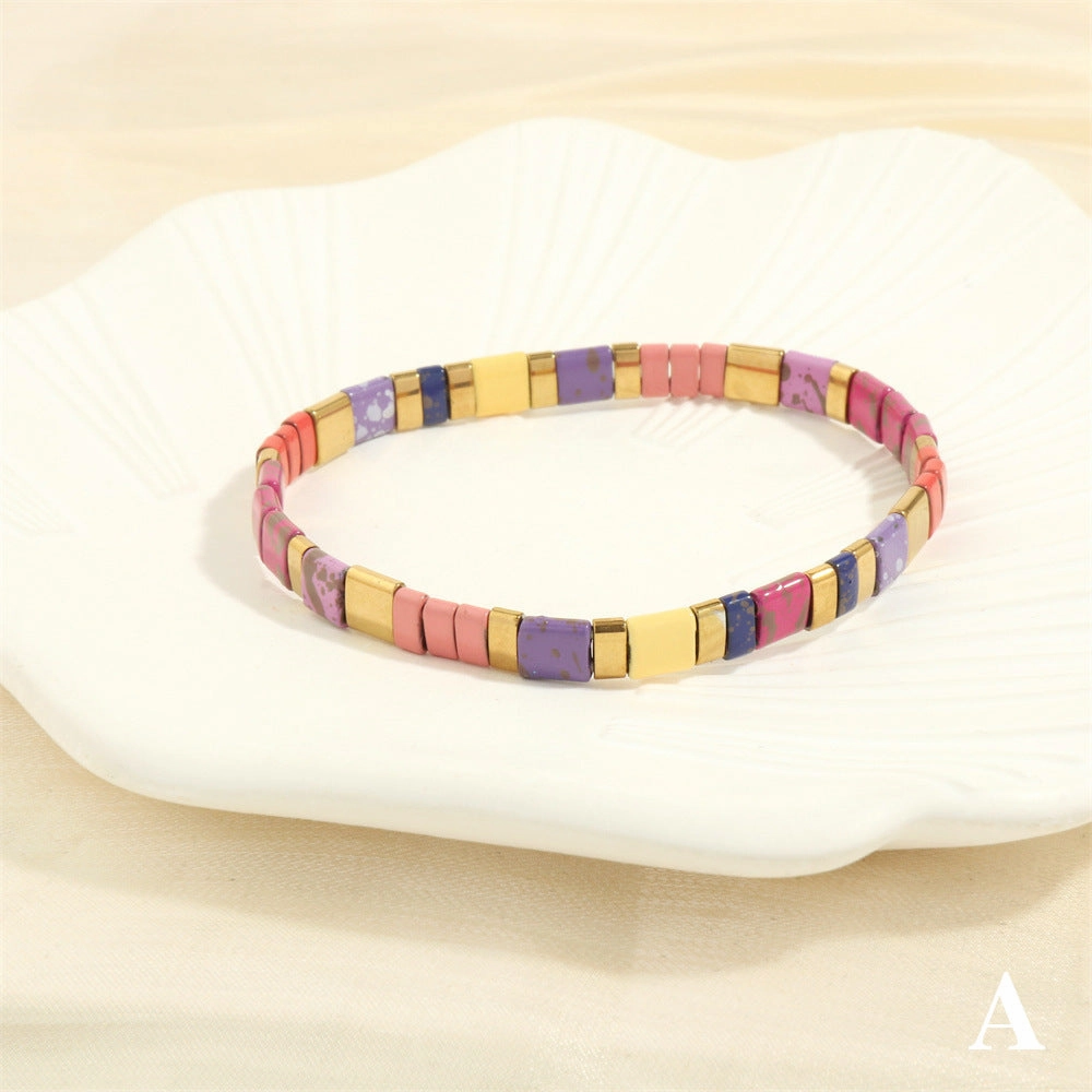 Wholesale Fashion Retro Pull-On Simple Bohemian Hand-woven Elastic Beaded Bracelet