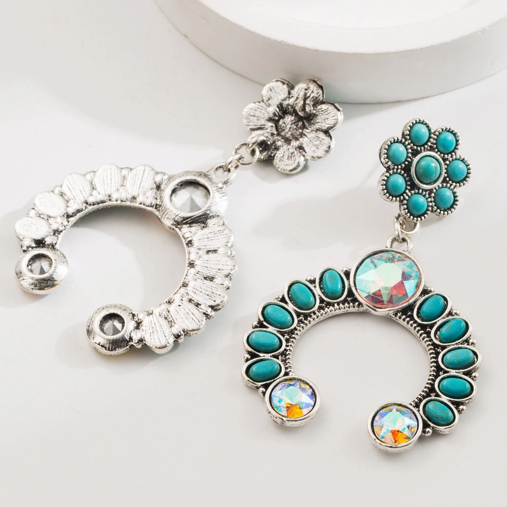Wholesale Fashion Retro Turquoise Earrings High-end Bohemian Leopard Leather Exaggerated Earrings
