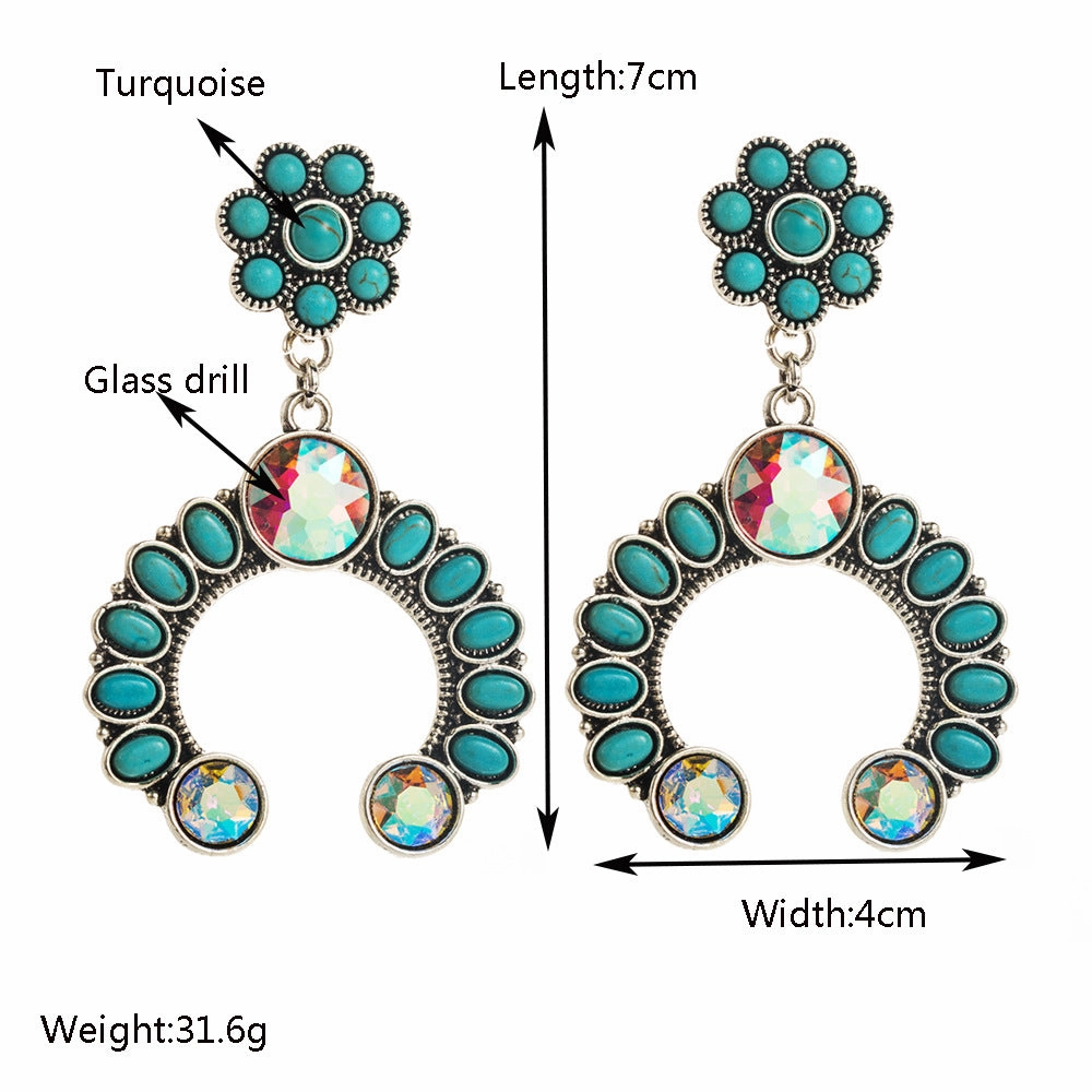 Wholesale Fashion Retro Turquoise Earrings High-end Bohemian Leopard Leather Exaggerated Earrings