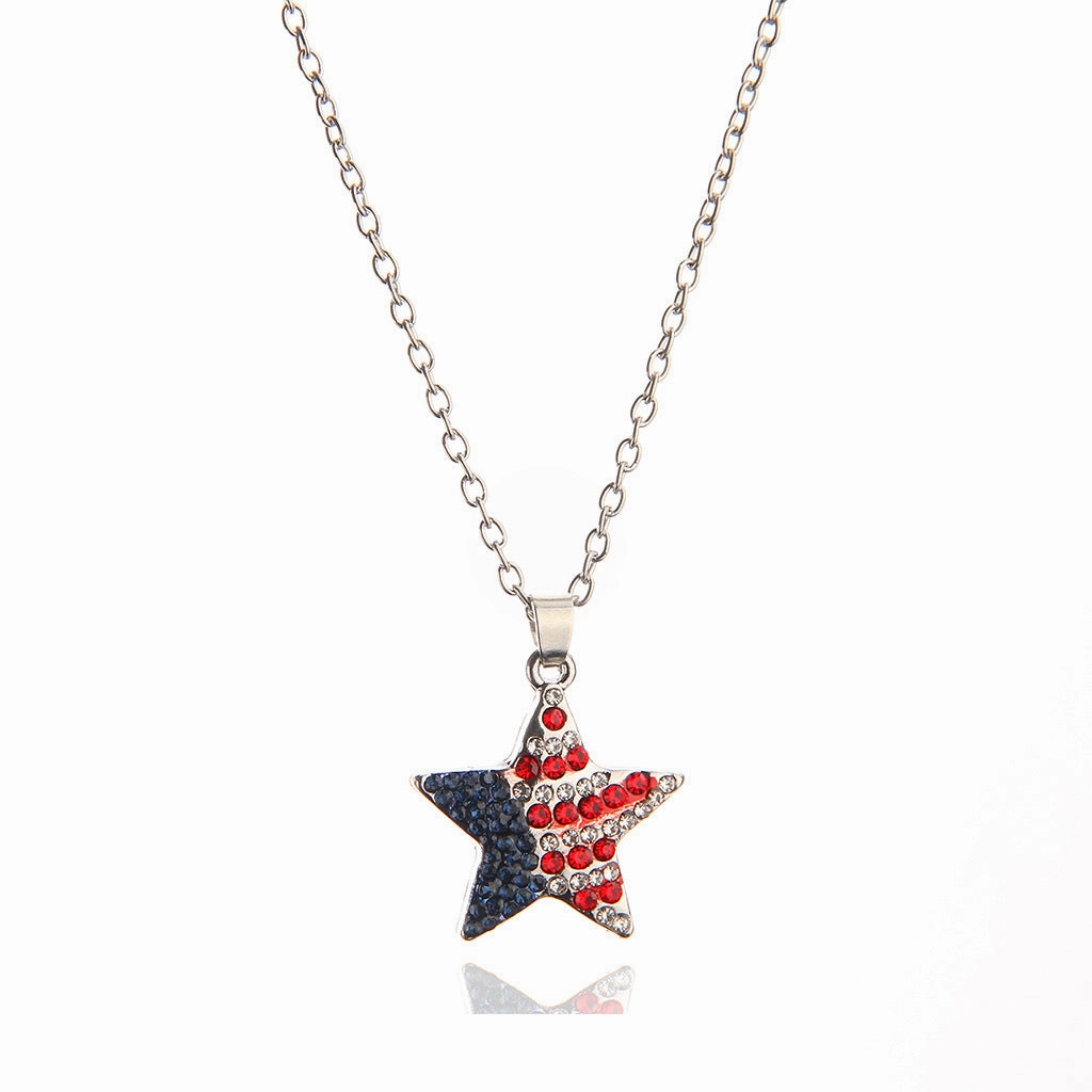 Wholesale Fashion Round Pentagram Star Rectangular American Flag Necklace