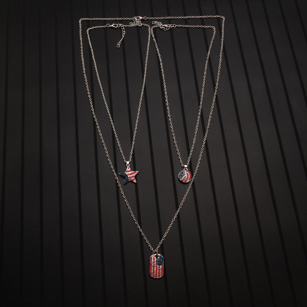 Wholesale Fashion Round Pentagram Star Rectangular American Flag Necklace