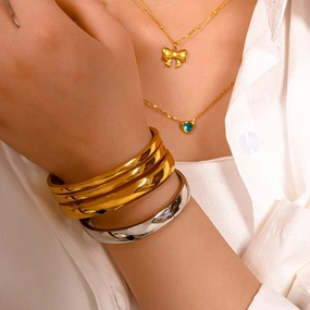 Wholesale Fashion Simple Vacuum Gold-plated Spherical Buckle Hand-polished Simple High-grade Plain Ring Bracelet